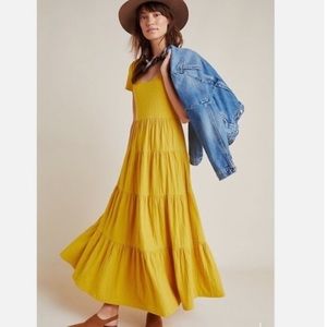 Anthropologie Maeve Gillian Yellow Tiered Dress Ochre Plus Size Comfy